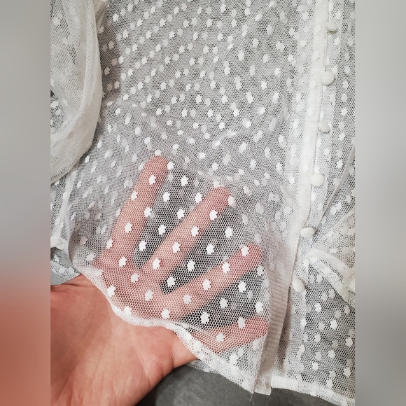 Sandra Mansour X H&M Flounced Tulle Blouse Elegant Sheer Lace. White, Cream. XS. - Picture 6 of 11